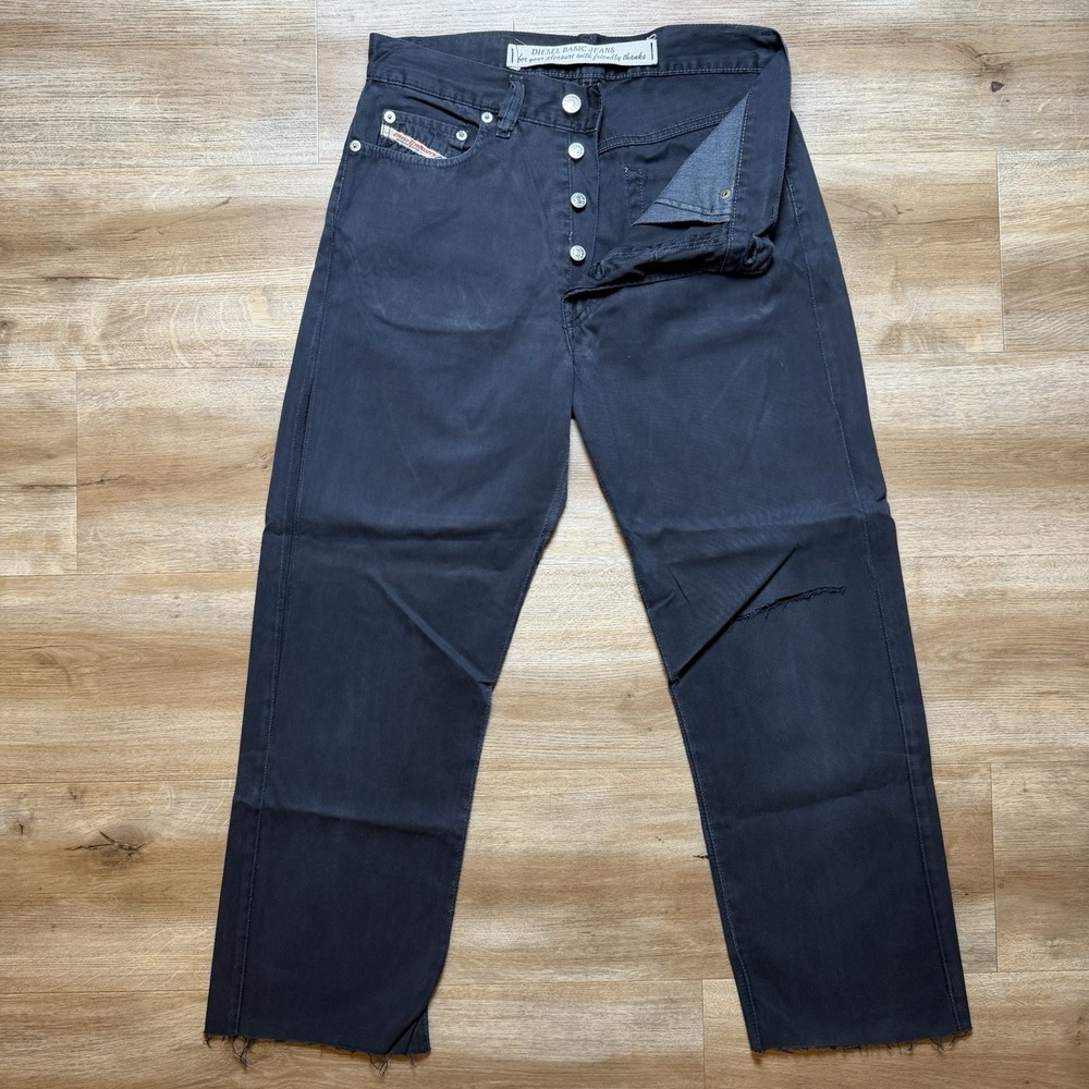 Vintage Diesel Fellow Jeans Men 29x25 Black Straight Leg Ripped Cut-Off Grunge‎
